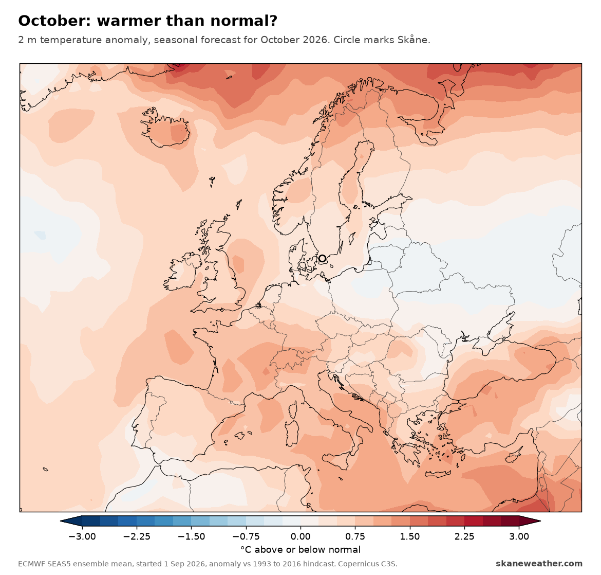 2 m temperature anomaly for October 2026
